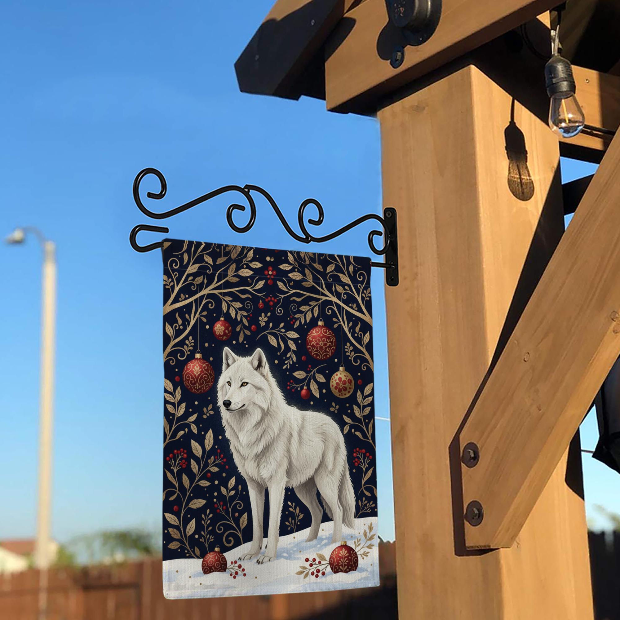 Winter Wolf Flag – Polyester Garden Decoration with Snow Scene and Christmas Design