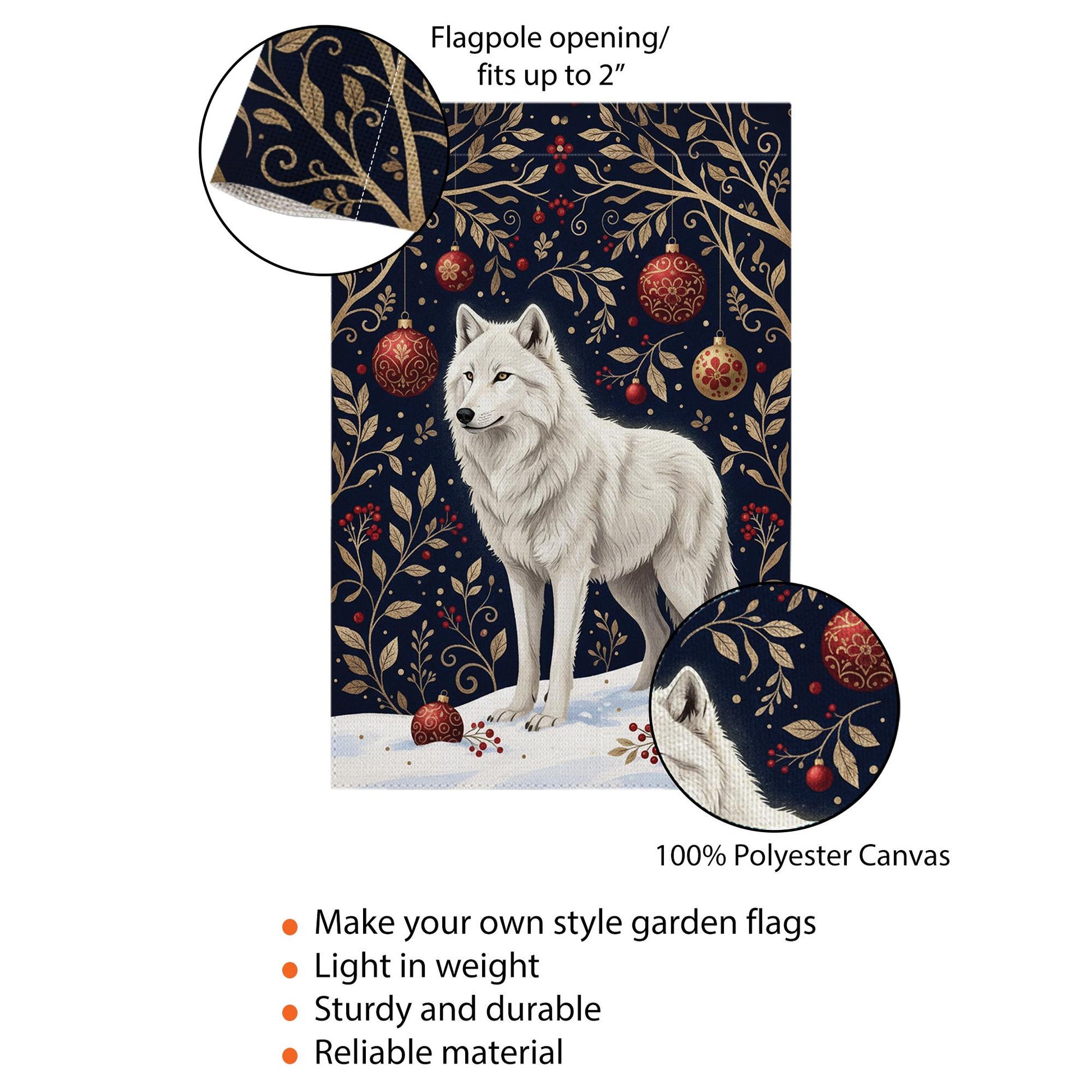 Winter Wolf Flag – Polyester Garden Decoration with Snow Scene and Christmas Design