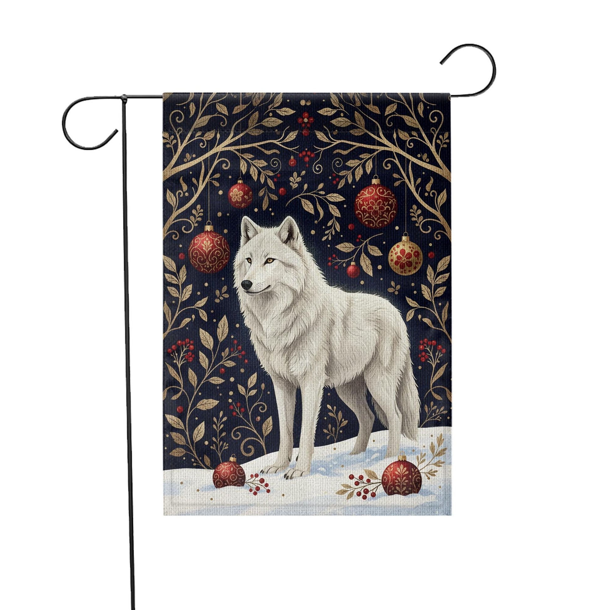 Winter Wolf Flag – Polyester Garden Decoration with Snow Scene and Christmas Design