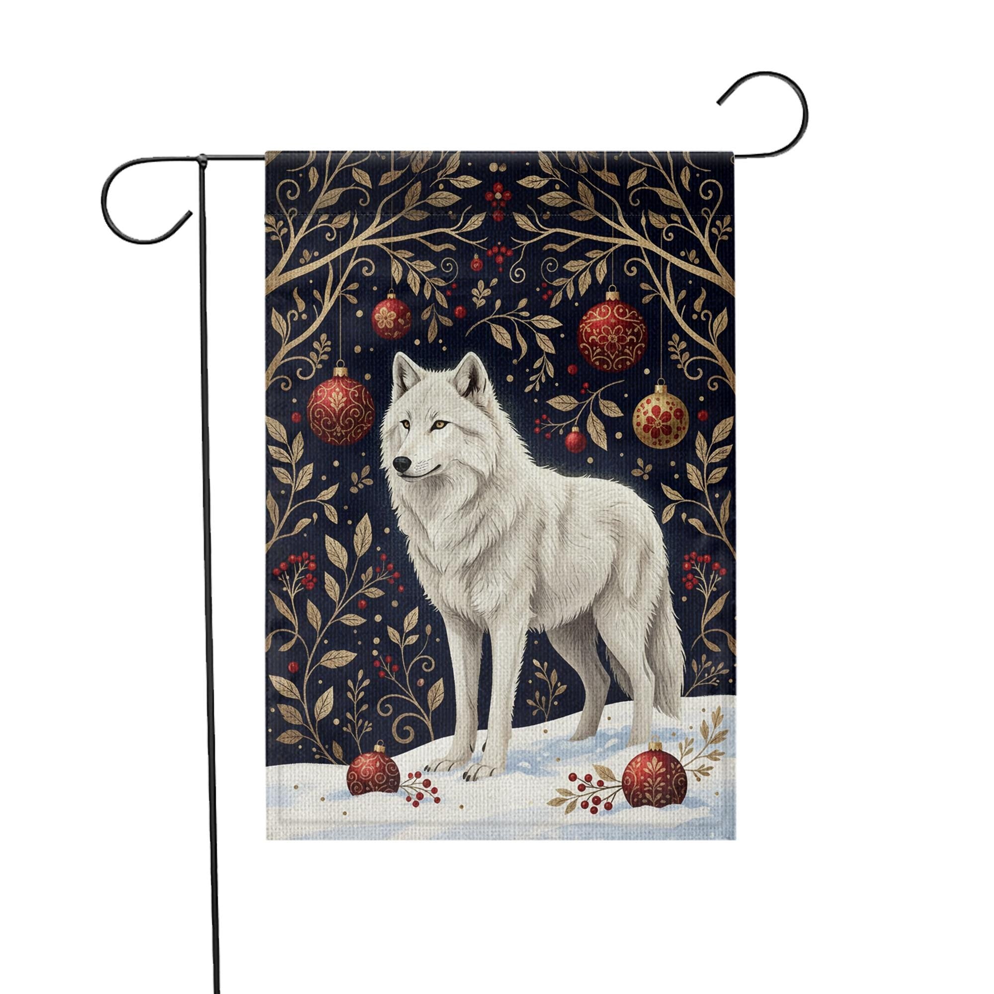 Winter Wolf Flag – Polyester Garden Decoration with Snow Scene and Christmas Design