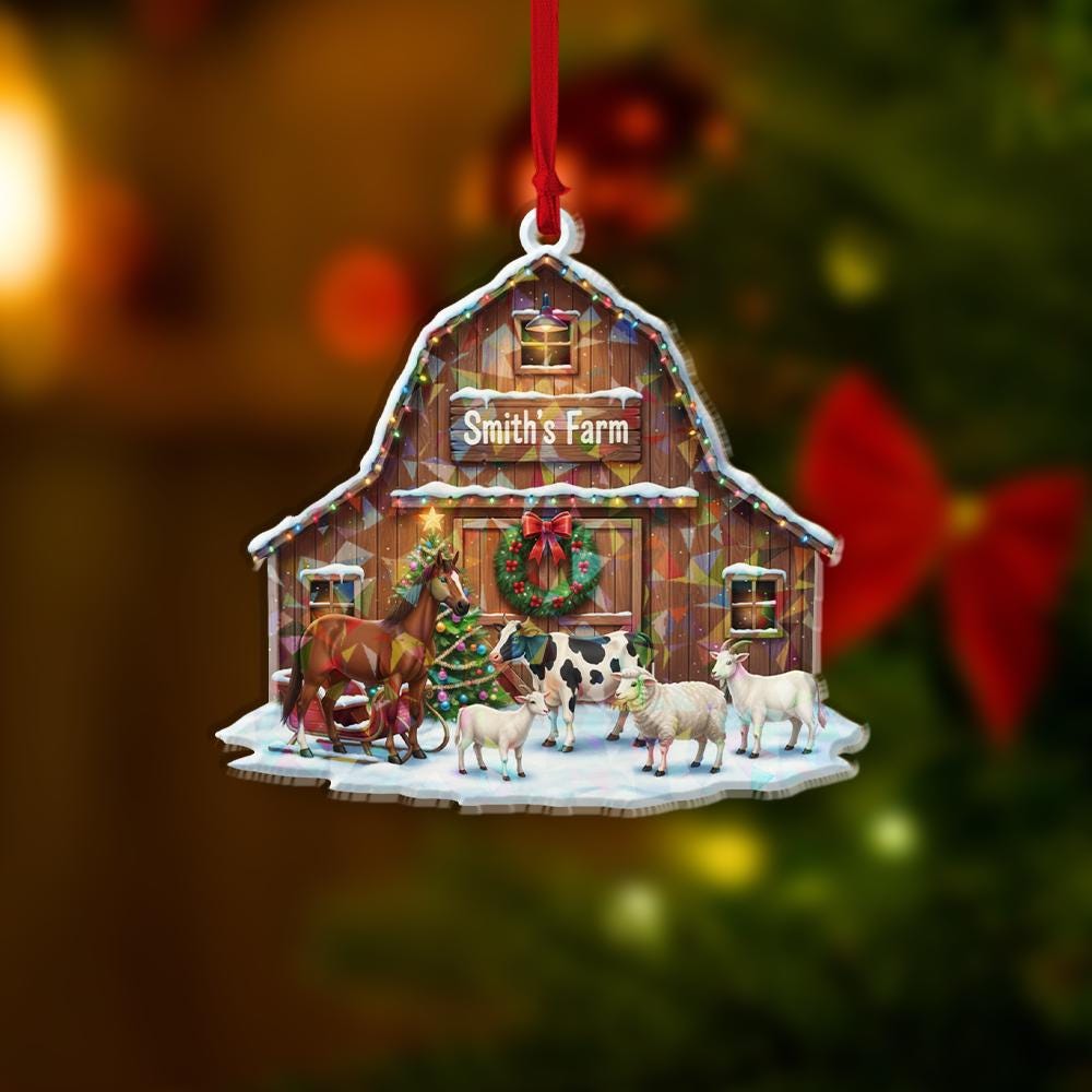 Holographic Farm Animal Barn Ornament — Multi Animals in Front
