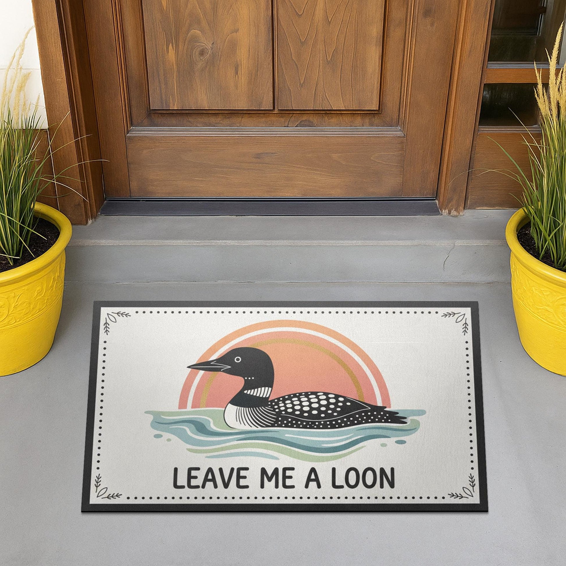 Leave Me A Loon Funny Doormat; Common Loon Bird Watching Welcome Mat