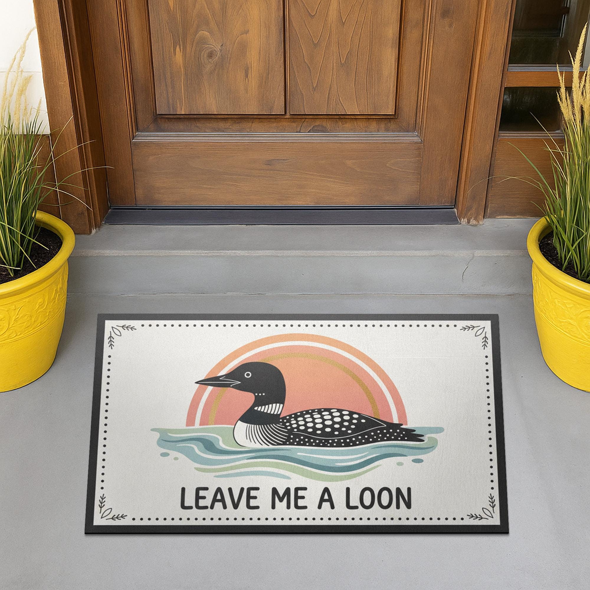 Leave Me A Loon Funny Doormat; Common Loon Bird Watching Welcome Mat