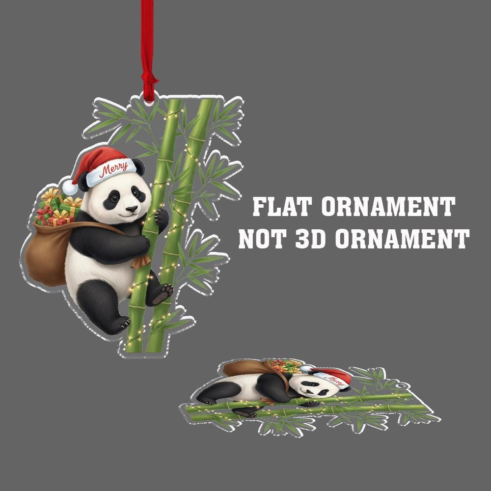 Acrylic Panda Ornament — Panda Climbing Bamboo with Holiday Detail