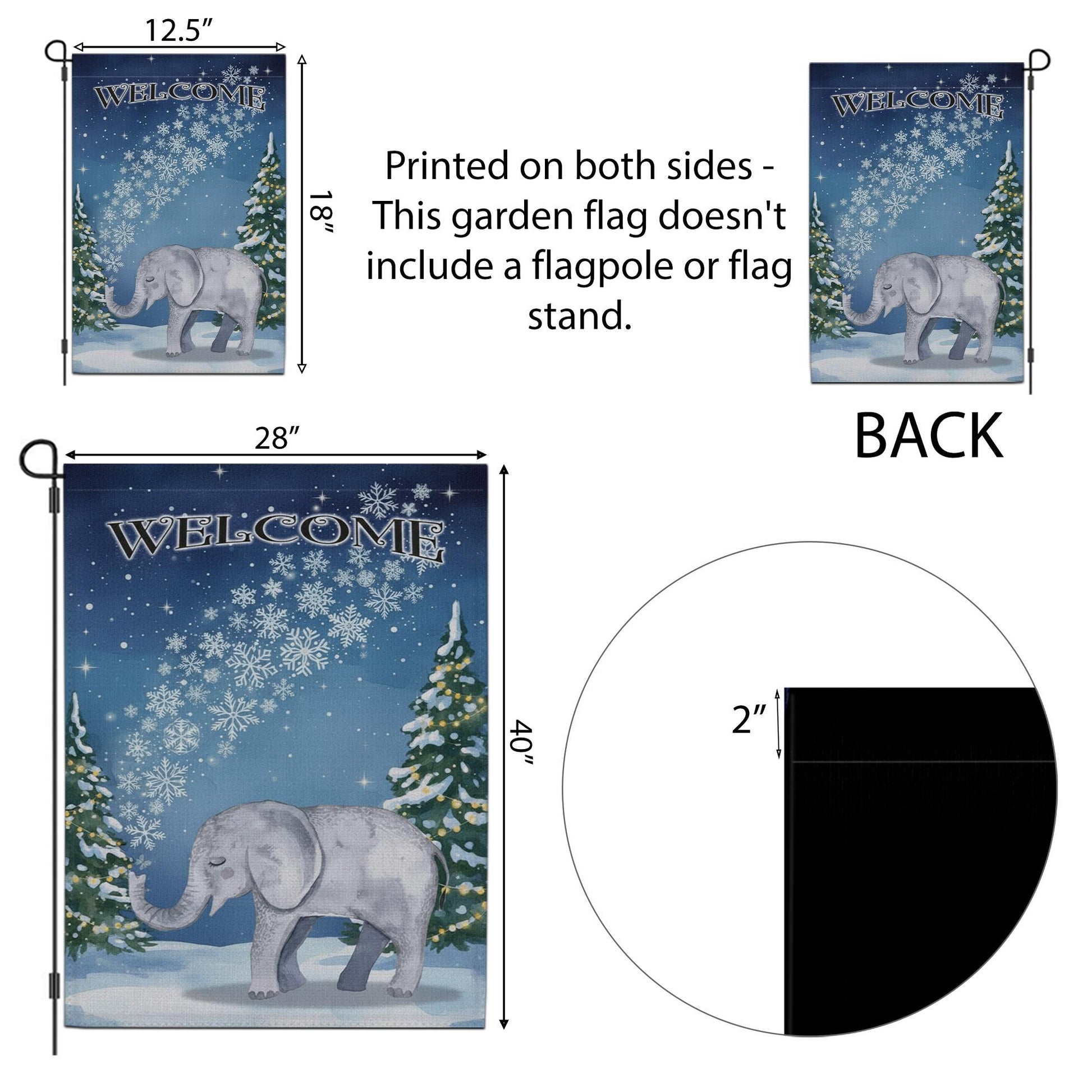Winter Garden Flag – Welcome Outdoor Yard Banner with Elephant and Snowflake Design