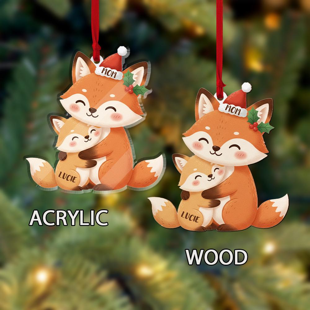 Acrylic Fox Ornament — Pair of Foxes with Holiday Hat Detail