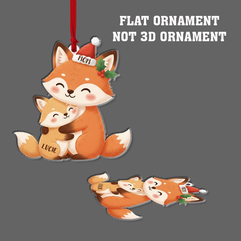 Acrylic Fox Ornament — Pair of Foxes with Holiday Hat Detail