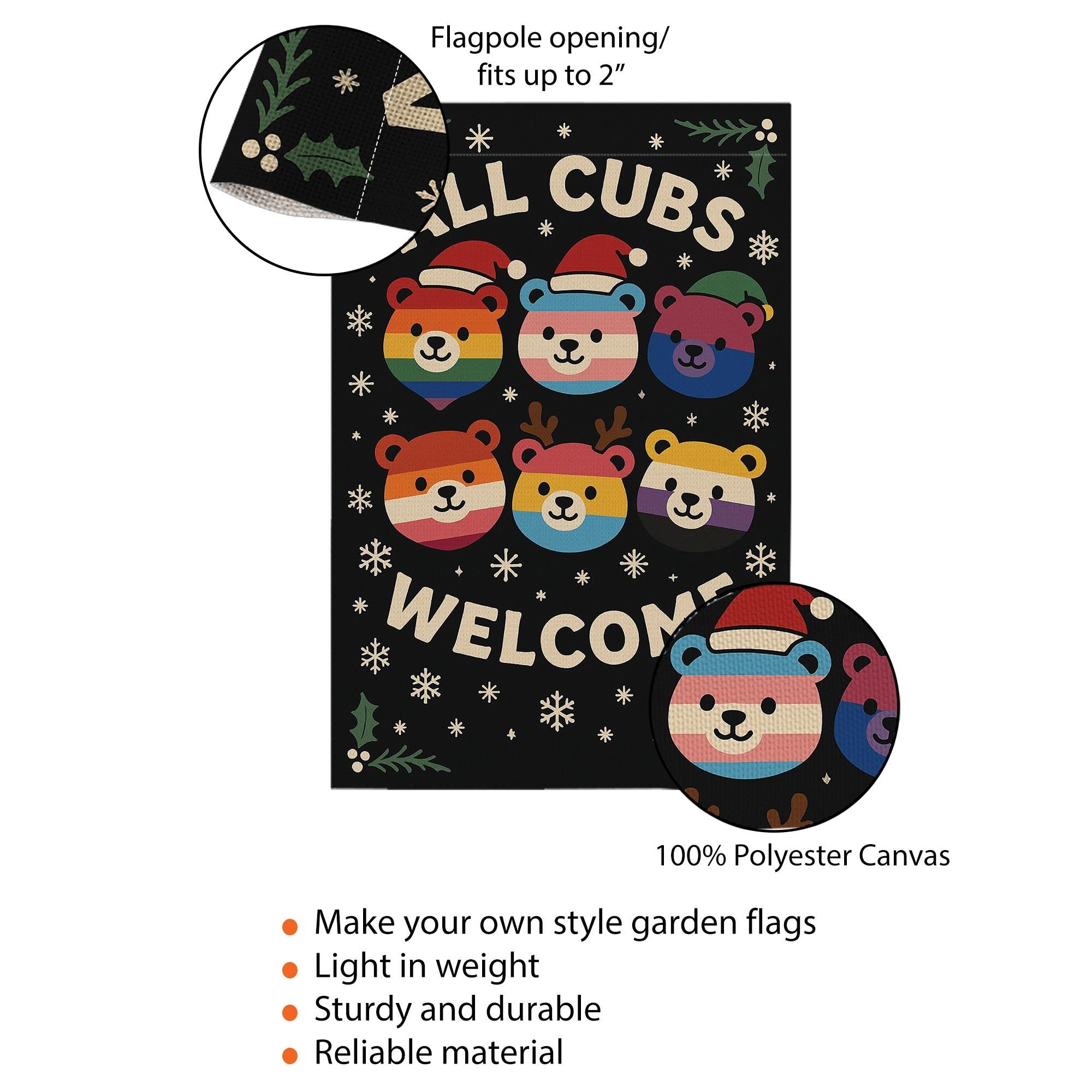 Bear Pride Garden Flag – All Cubs Welcome Outdoor Yard Banner with Rainbow Bear Design