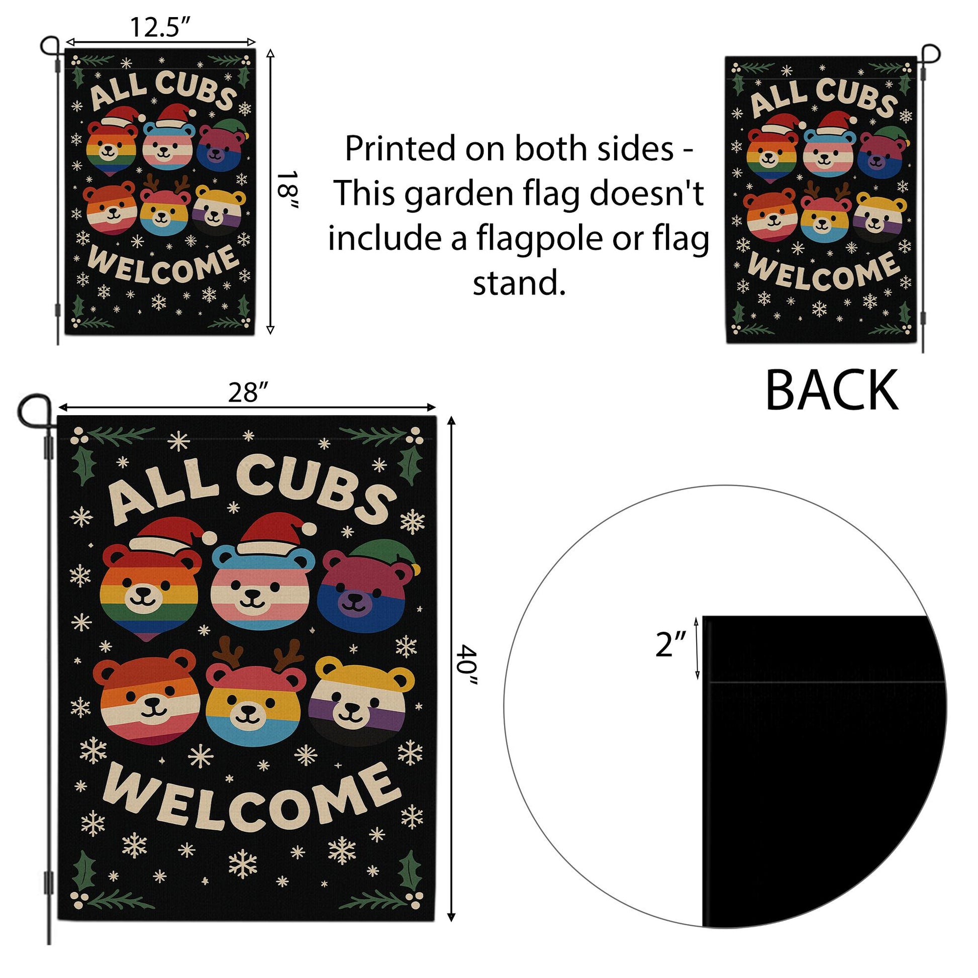 Bear Pride Garden Flag – All Cubs Welcome Outdoor Yard Banner with Rainbow Bear Design