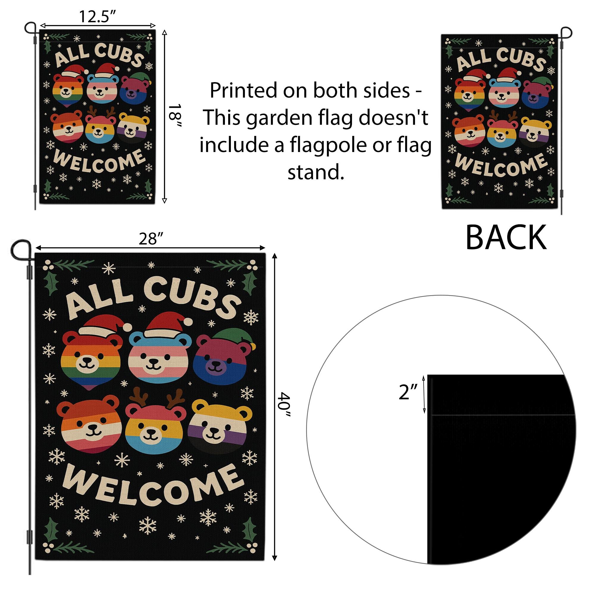 Bear Pride Garden Flag – All Cubs Welcome Outdoor Yard Banner with Rainbow Bear Design
