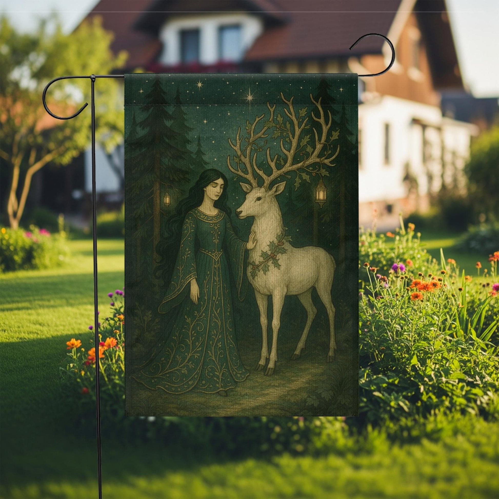Enchanted Deer Garden Flag – Fantasy Outdoor Yard Decoration