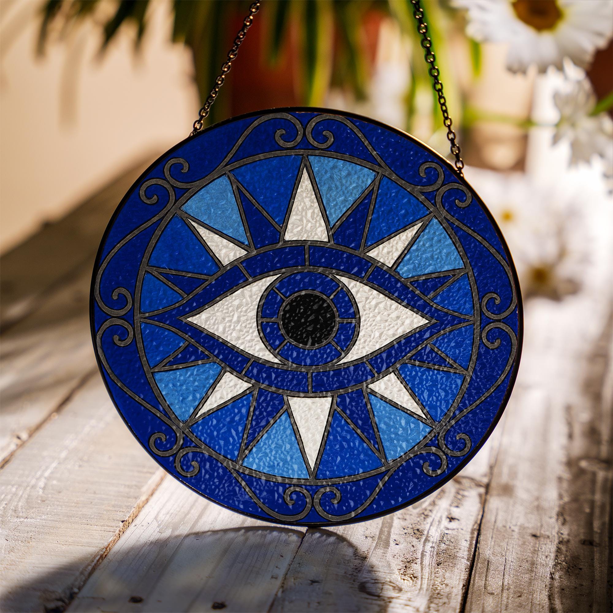 Evil Eye Window Hanging – Blue Glass Suncatcher Home Protection Decor