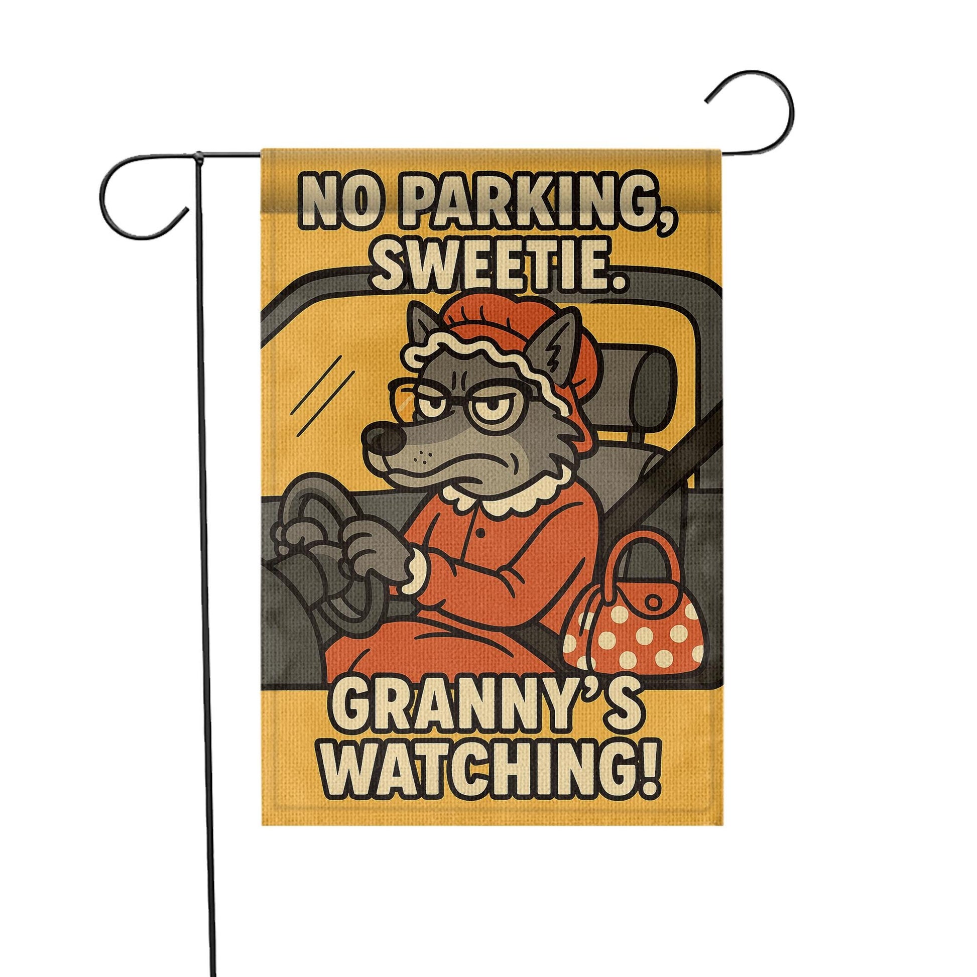 Funny Garden Flag – No Parking Sweetie Outdoor Yard Banner with Granny Wolf Design