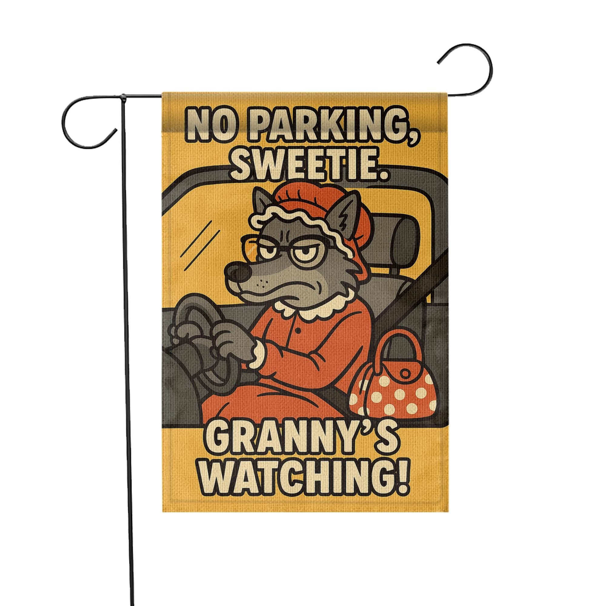 Funny Garden Flag – No Parking Sweetie Outdoor Yard Banner with Granny Wolf Design