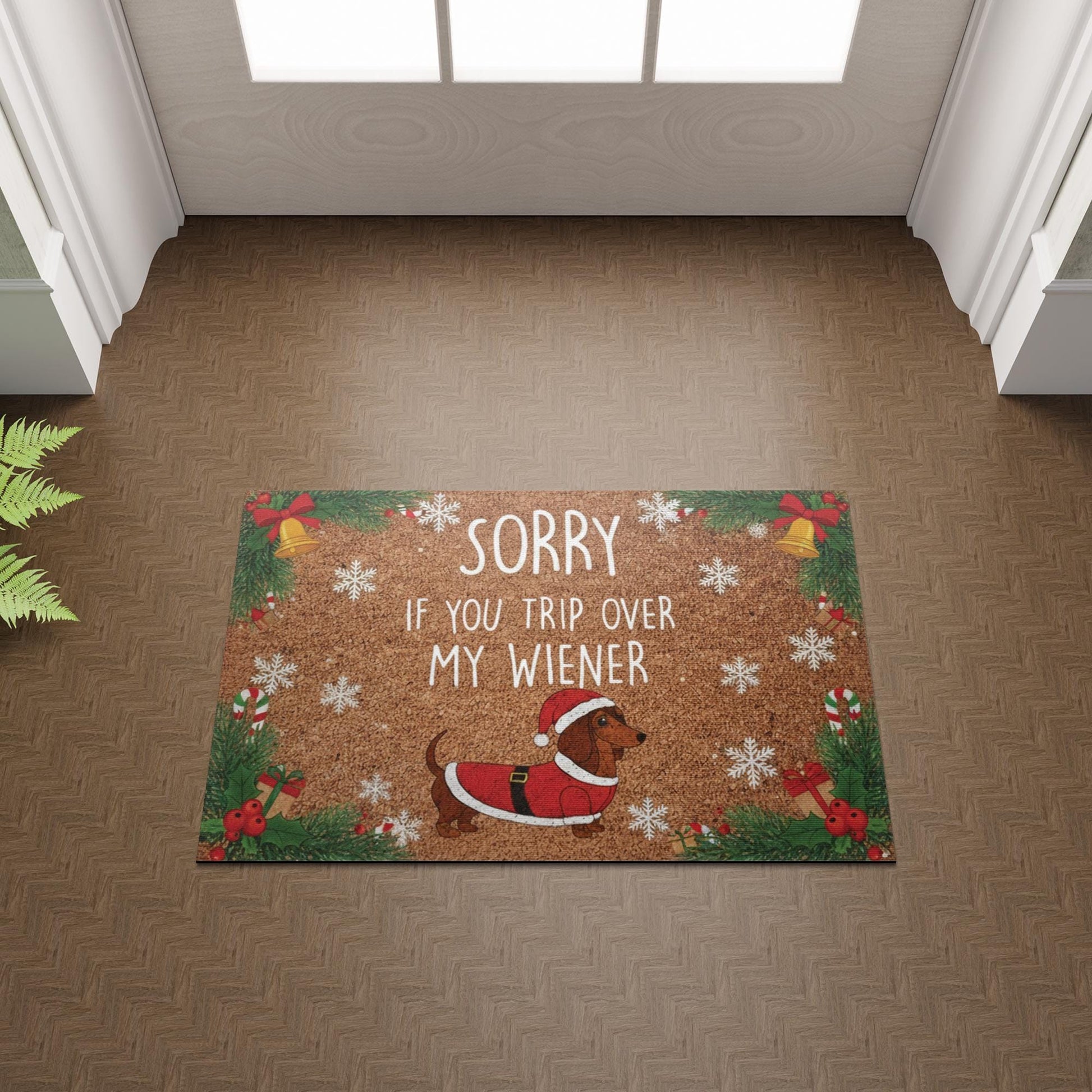 Christmas Dachshund Doormat – Funny Outdoor Welcome Mat with Wiener Dog Santa Design
