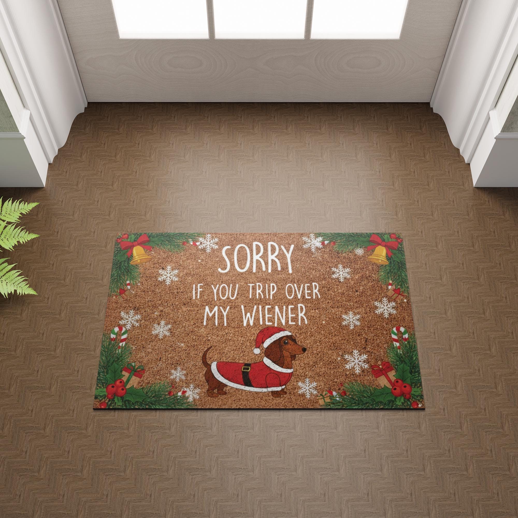 Christmas Dachshund Doormat – Funny Outdoor Welcome Mat with Wiener Dog Santa Design