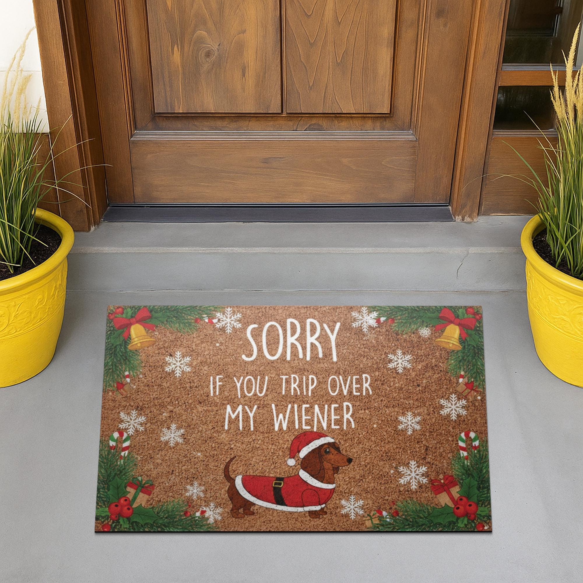 Christmas Dachshund Doormat – Funny Outdoor Welcome Mat with Wiener Dog Santa Design