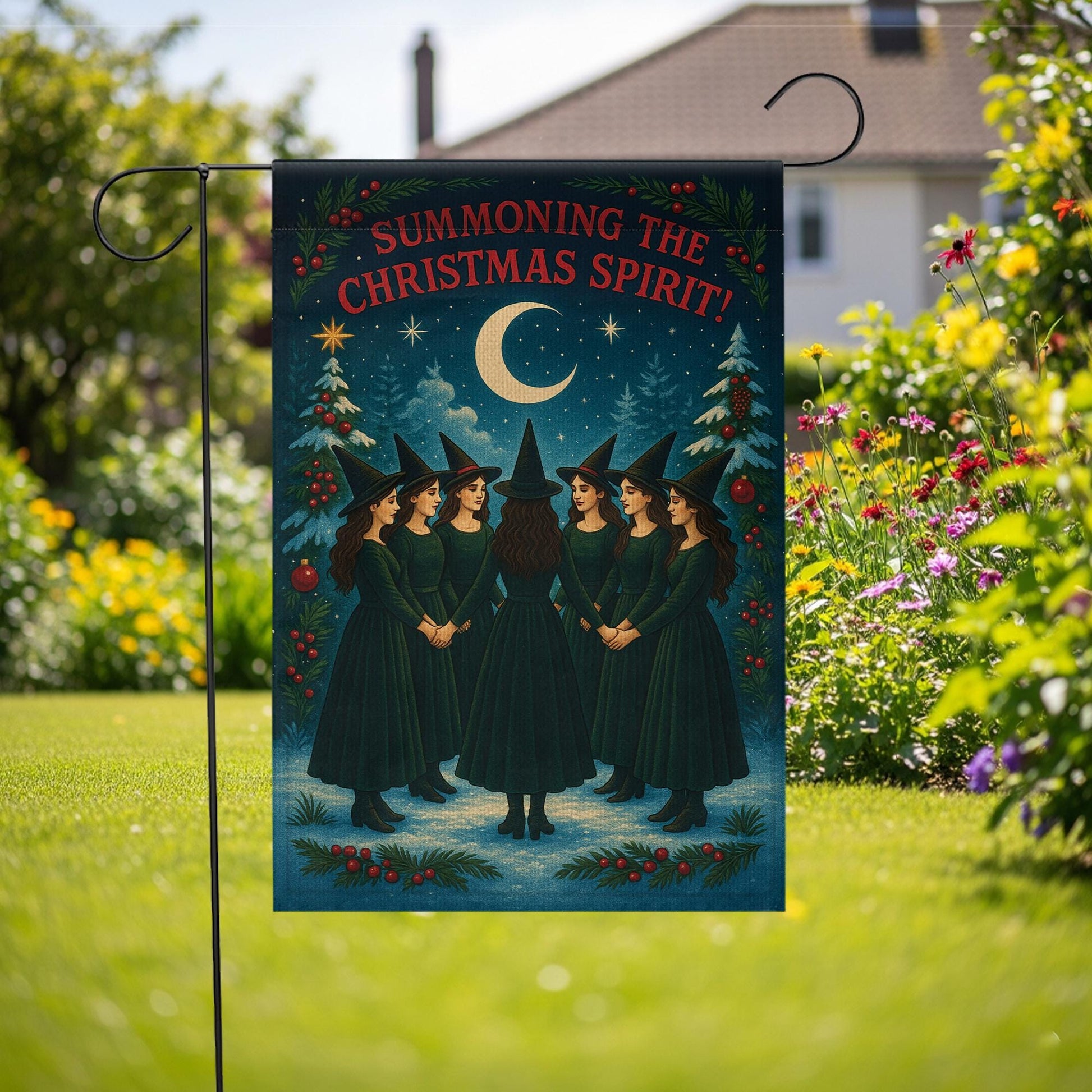 Witchy Christmas Garden Flag – Summoning the Christmas Spirit Holiday Decor