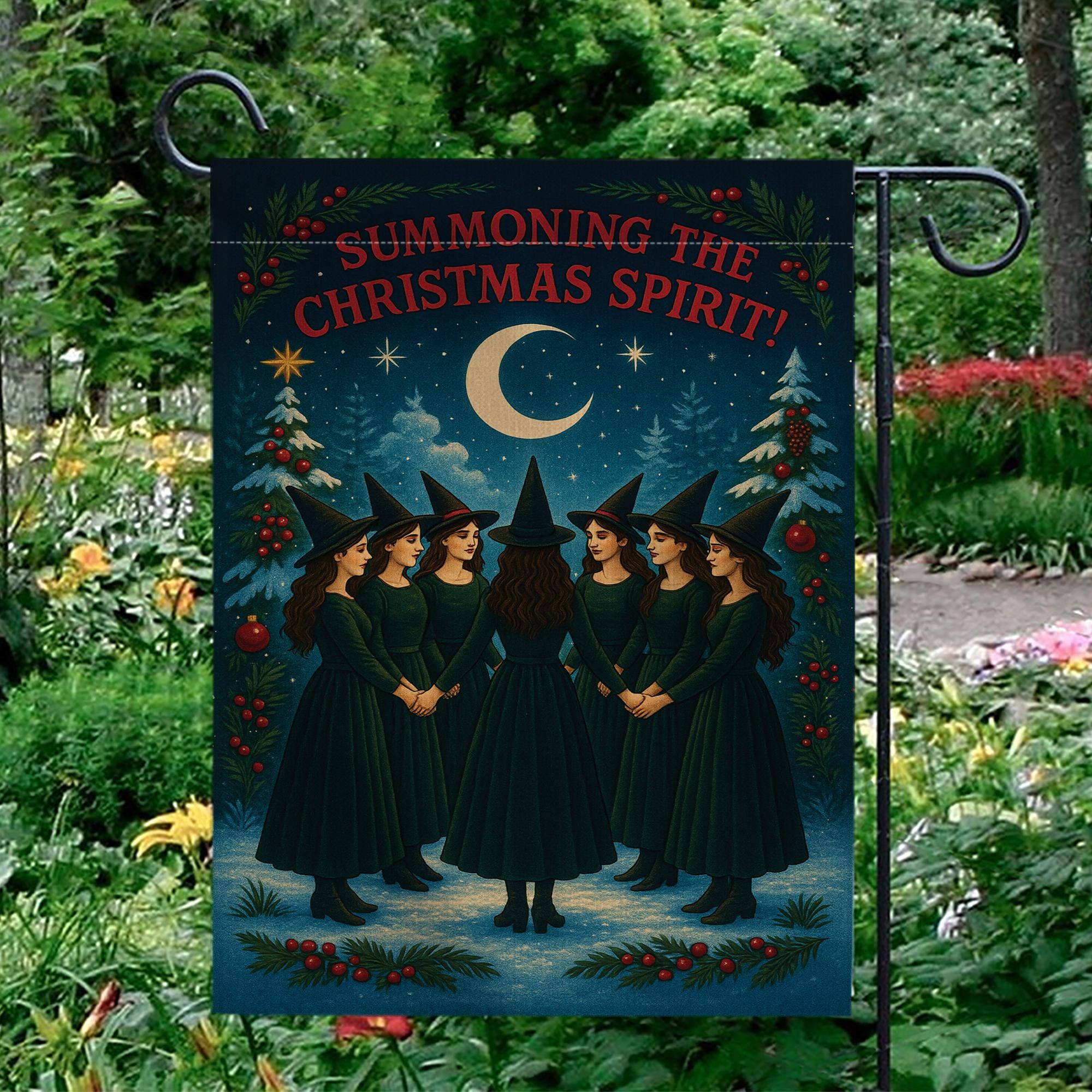 Witchy Christmas Garden Flag – Summoning the Christmas Spirit Holiday Decor