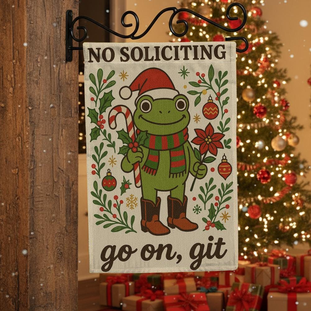 Garden Flag – No Soliciting “Go On, Git” Frog – Outdoor Yard Banner