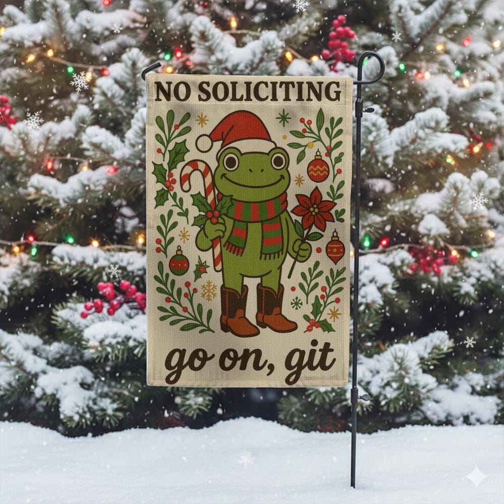 Garden Flag – No Soliciting “Go On, Git” Frog – Outdoor Yard Banner