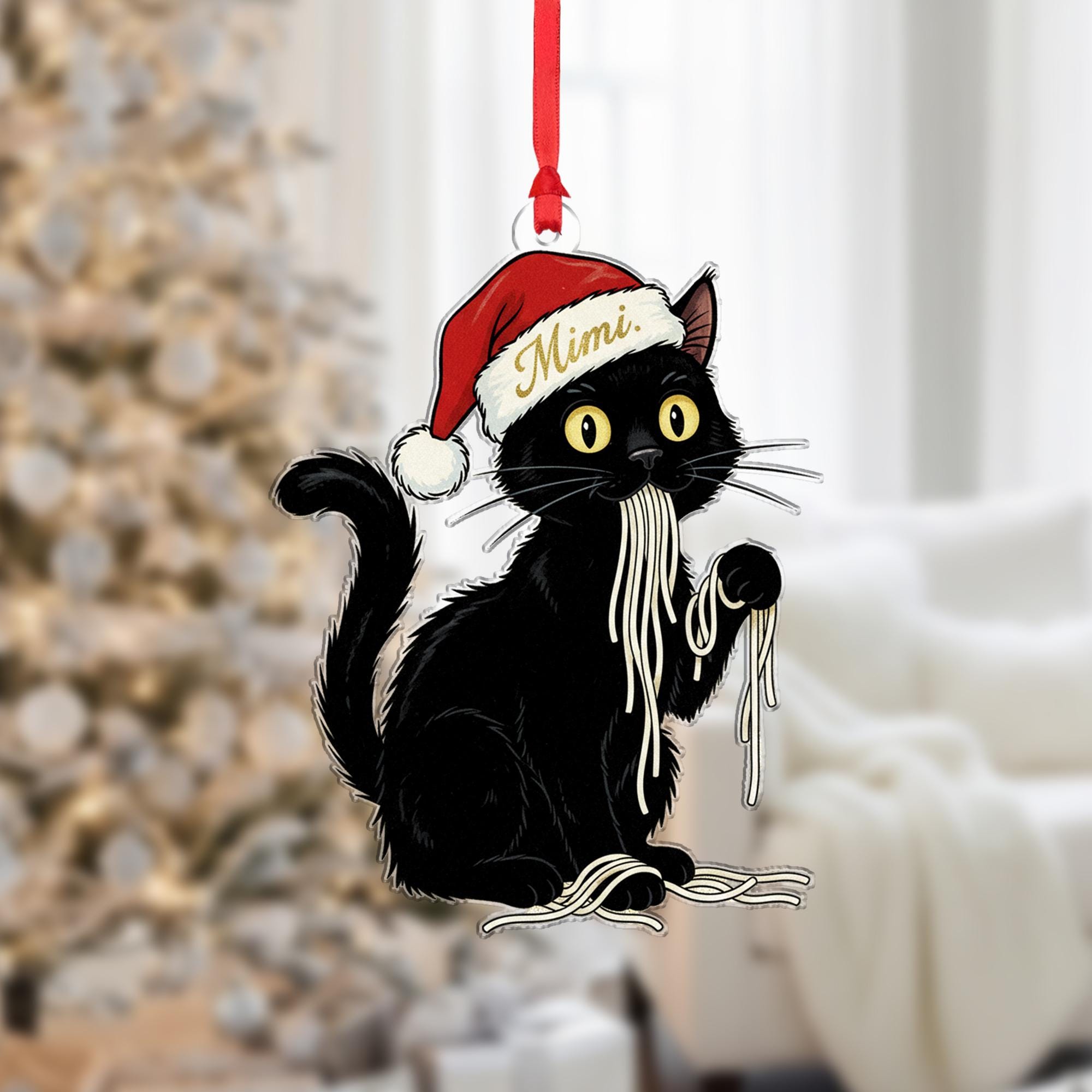 Personalized Black Cat Christmas Ornament: Holiday Gift for Cat Lover