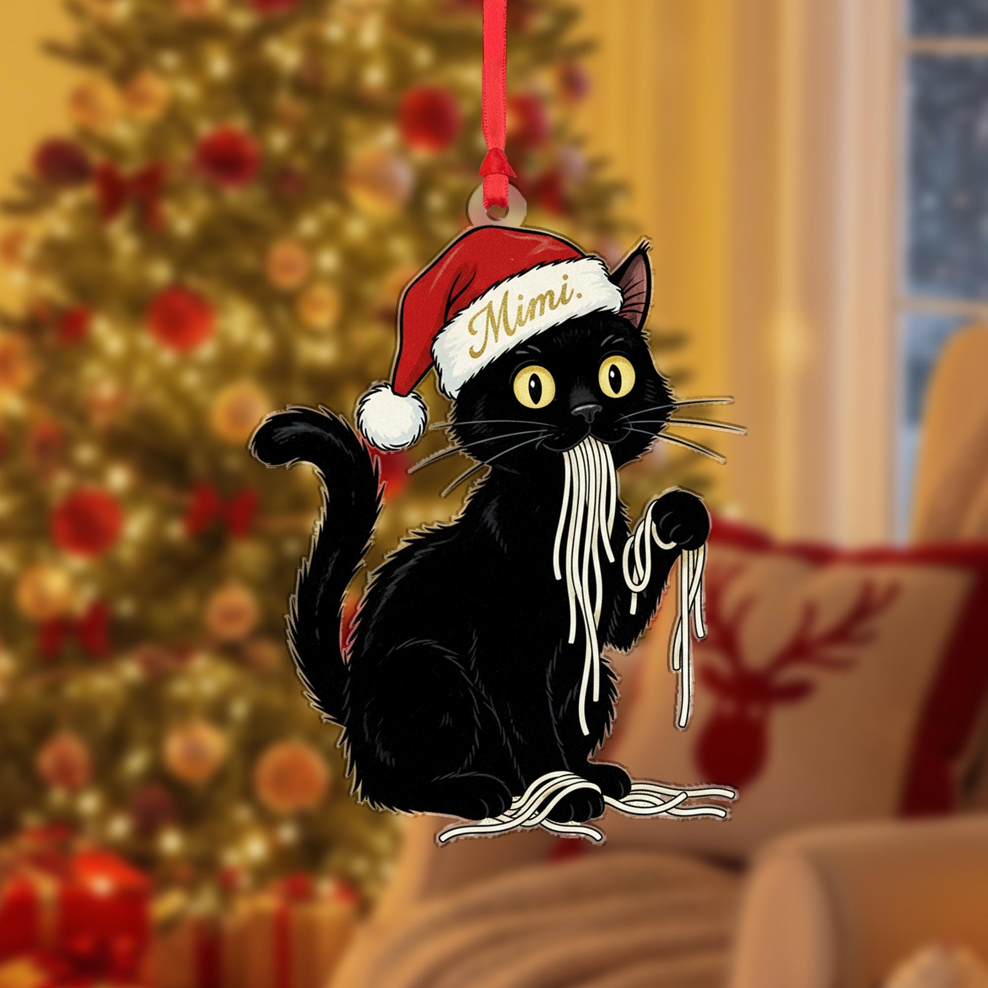 Personalized Black Cat Christmas Ornament: Holiday Gift for Cat Lover