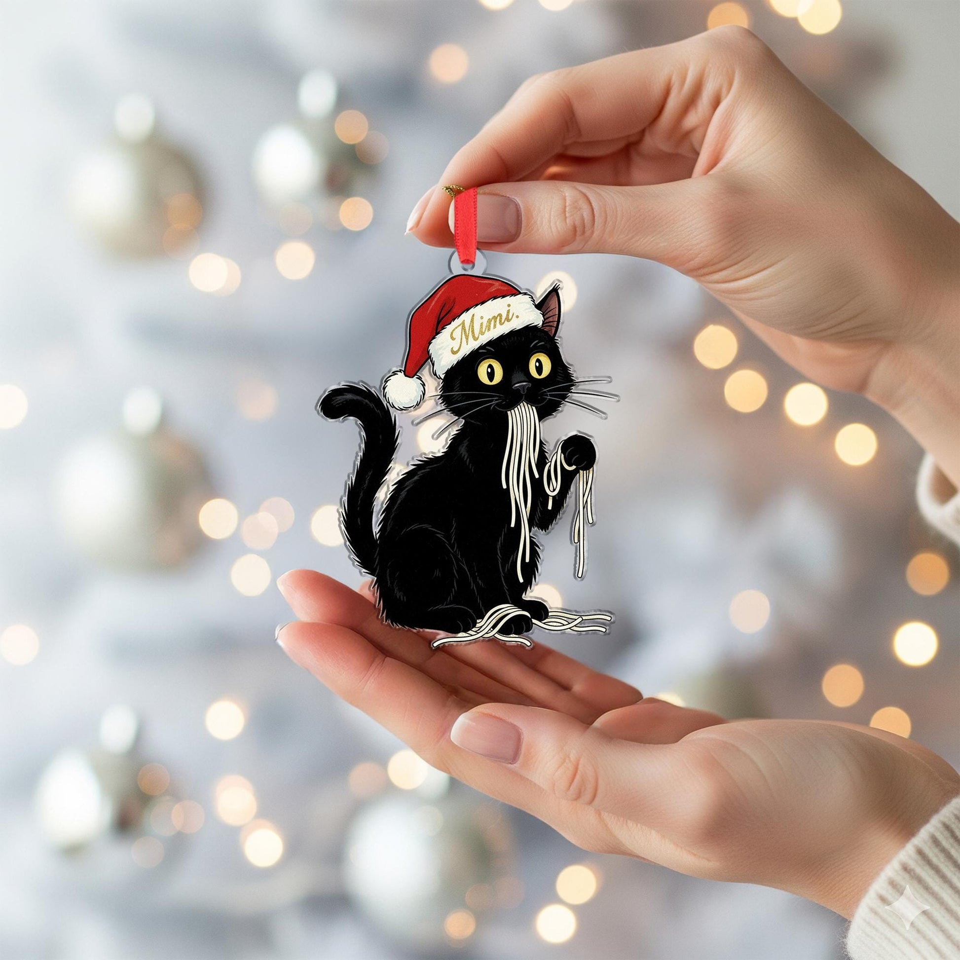 Personalized Black Cat Christmas Ornament: Holiday Gift for Cat Lover