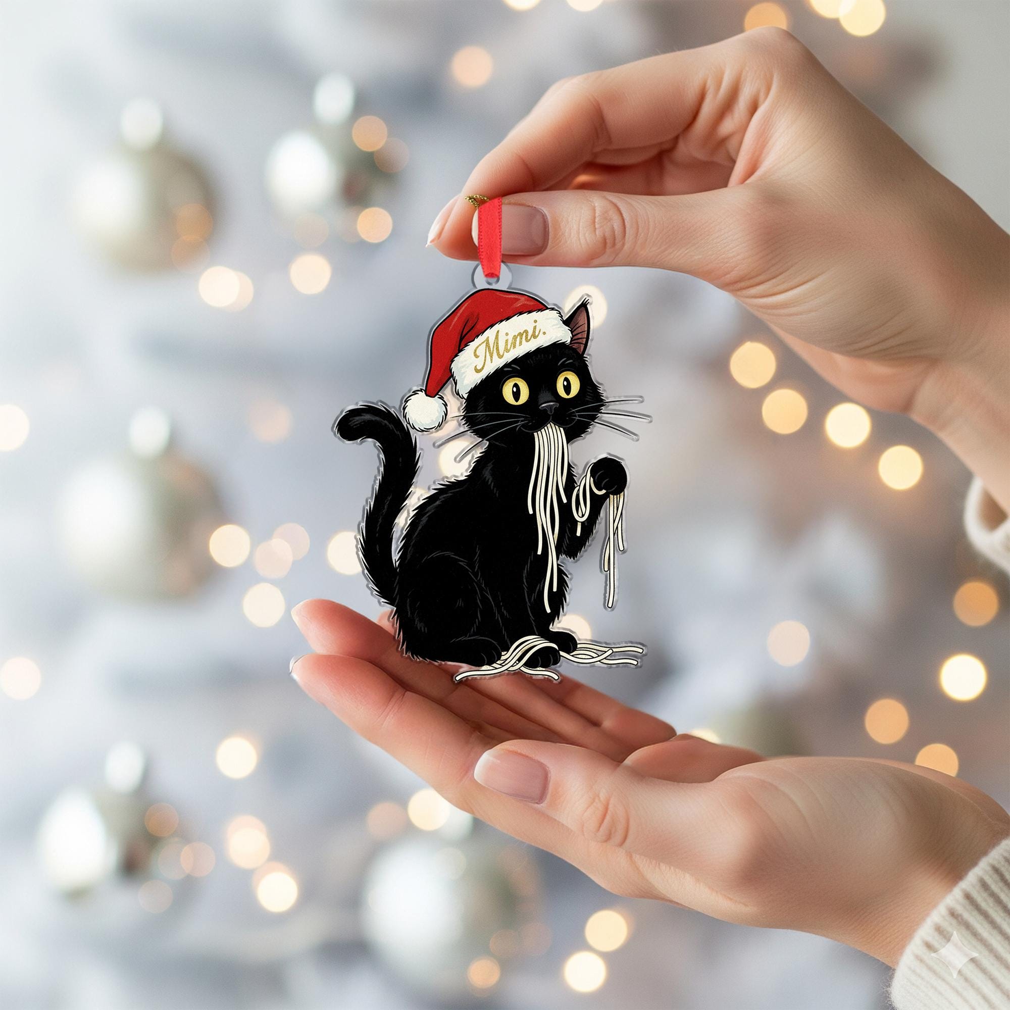Personalized Black Cat Christmas Ornament: Holiday Gift for Cat Lover