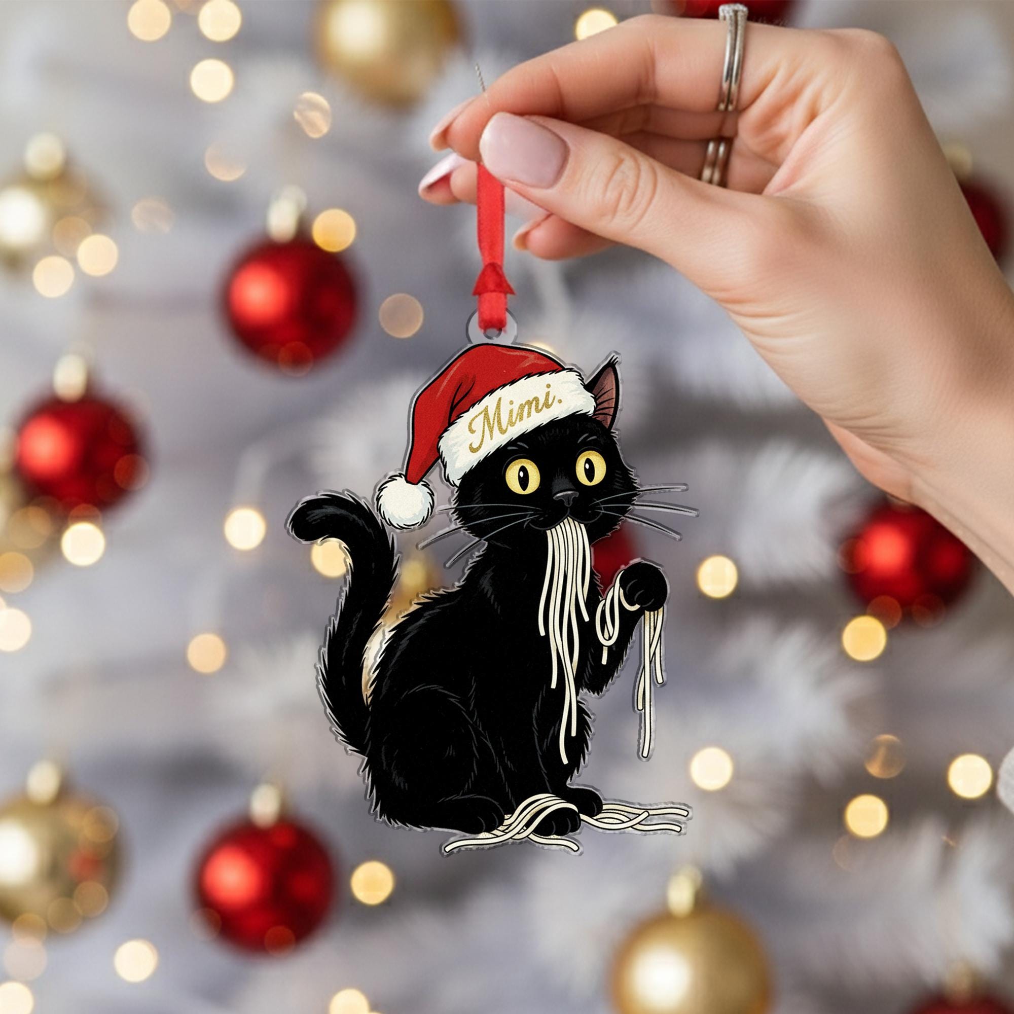 Personalized Black Cat Christmas Ornament: Holiday Gift for Cat Lover