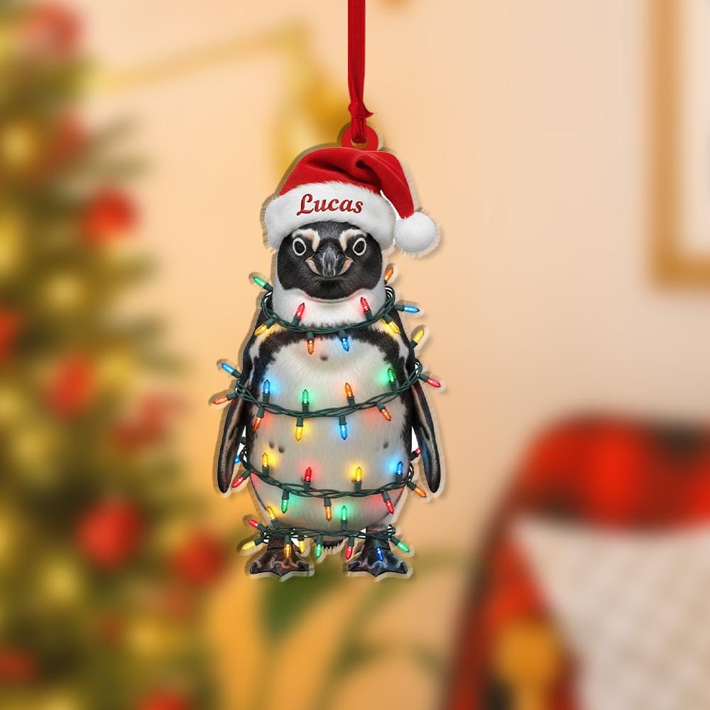 Personalized Penguin Ornament – Acrylic Christmas Ornament with Lights