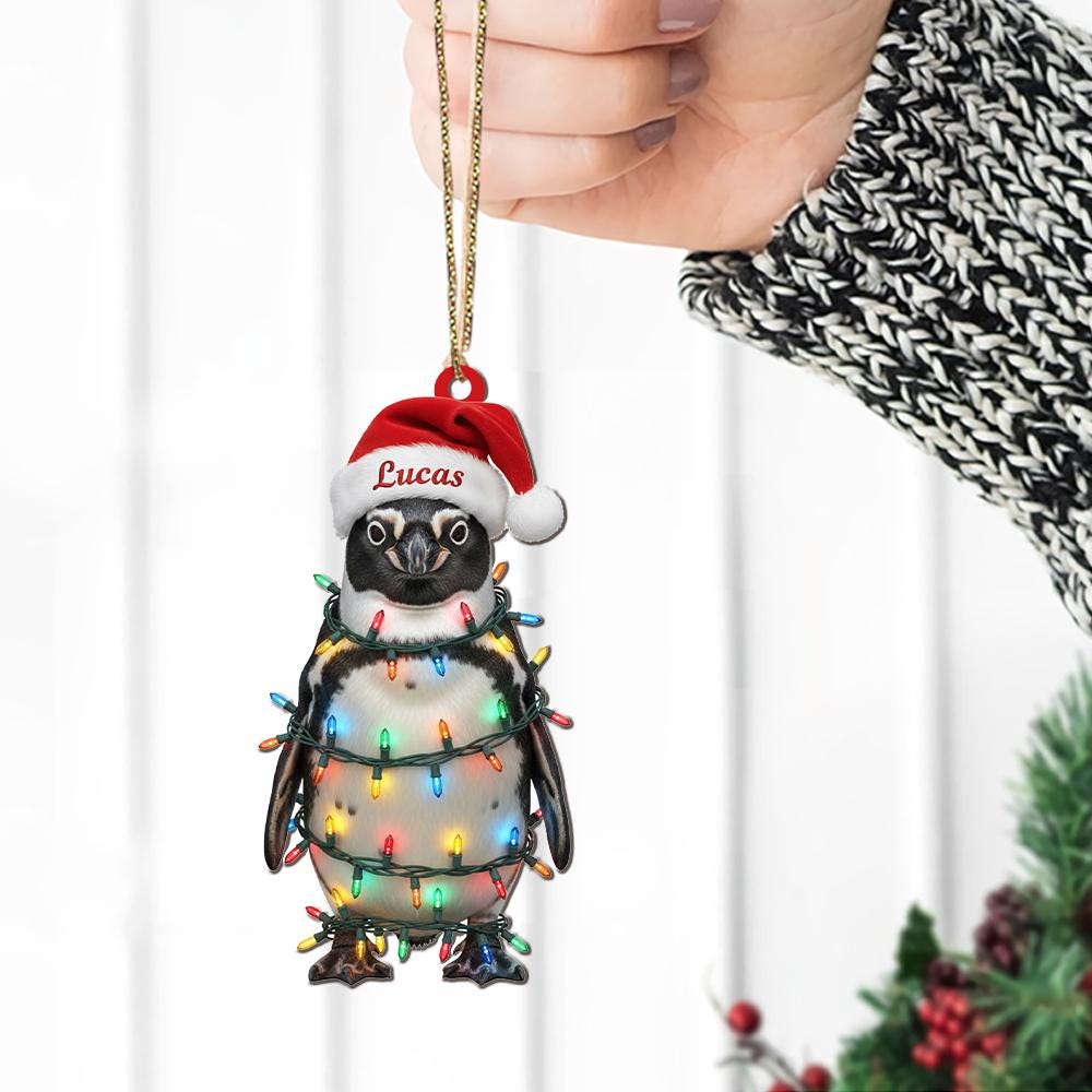 Personalized Penguin Ornament – Acrylic Christmas Ornament with Lights
