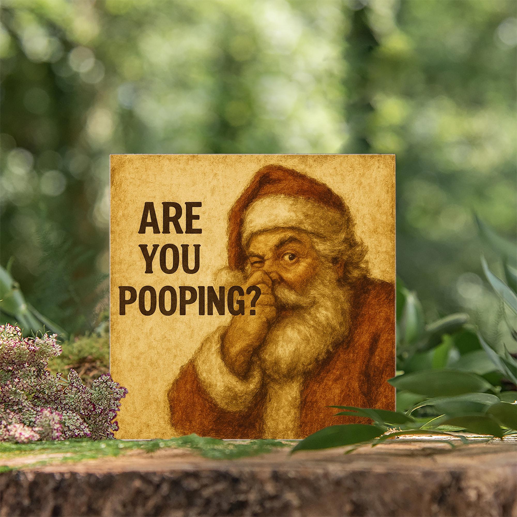 Santa Pooping Humor Sign – Rustic Christmas Bathroom Wooden Block Decor