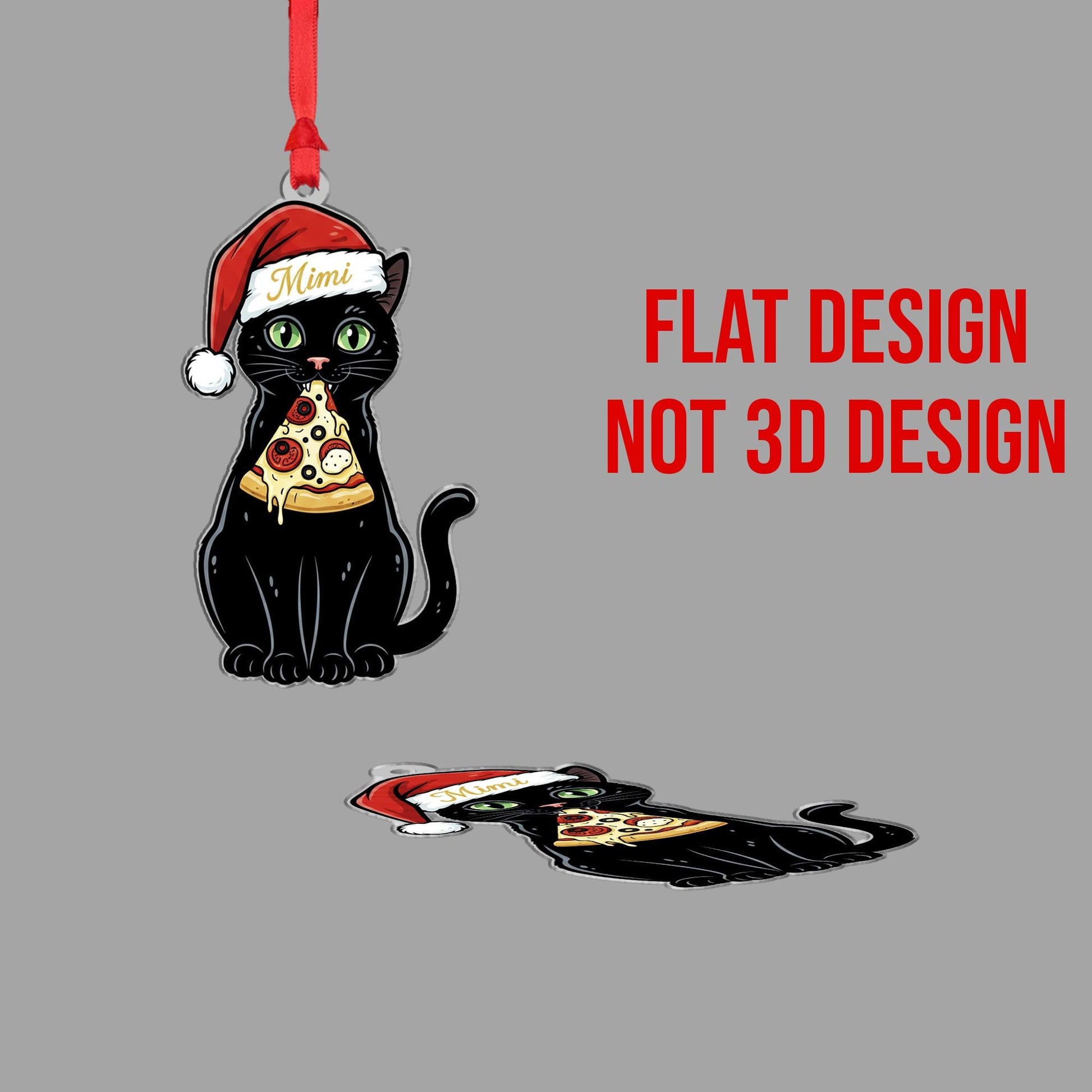 Personalized Black Cat Pizza Ornament: Custom Name Cat Christmas Decor