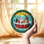 Santa Bathtub Suncatcher – Funny Christmas Window Hanging Holiday Decor