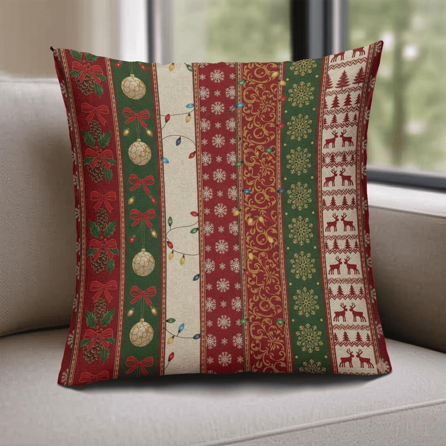 Christmas Pillow Cover: Reindeer, Ornaments, Winter Home Decor