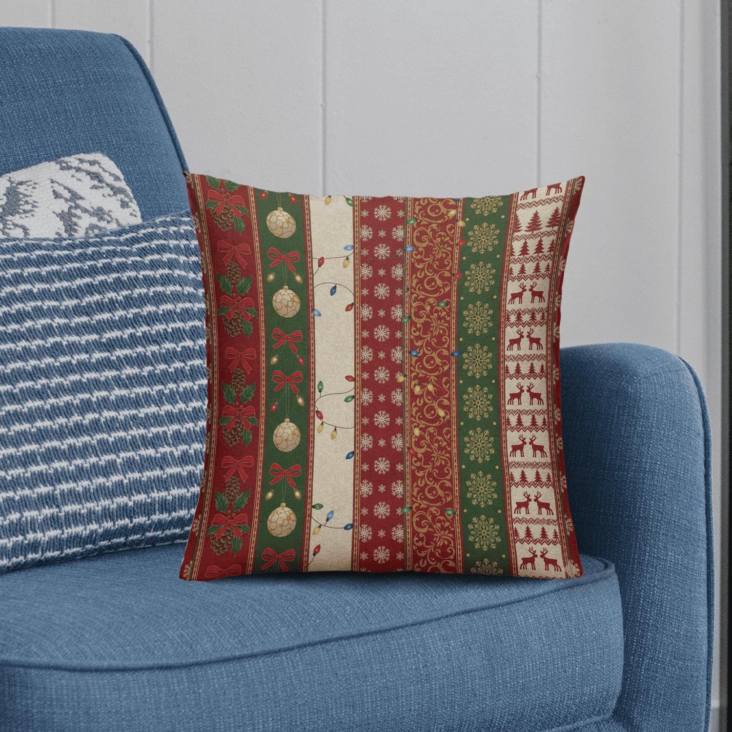 Christmas Pillow Cover: Reindeer, Ornaments, Winter Home Decor
