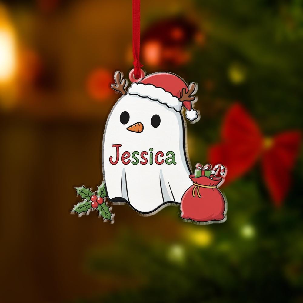Personalized Ghost Ornament – Acrylic Christmas Ornament with Name