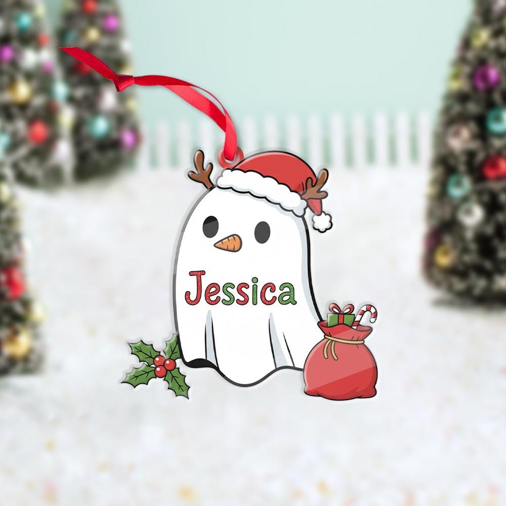 Personalized Ghost Ornament – Acrylic Christmas Ornament with Name