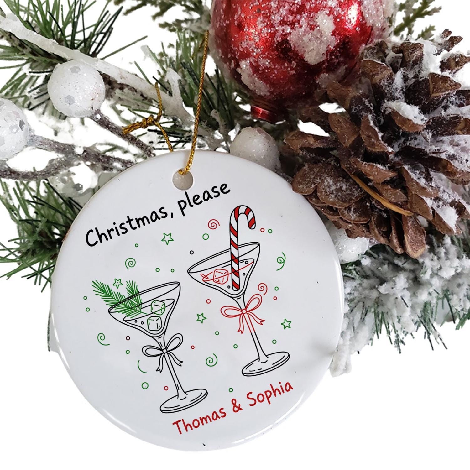 Personalized Ceramic Christmas Ornament - Holiday Cocktails