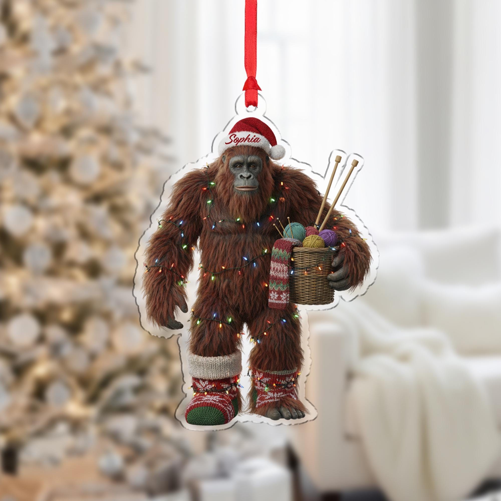 Personalized Bigfoot Ornament – Custom Sasquatch Knitting Christmas Tree Decor