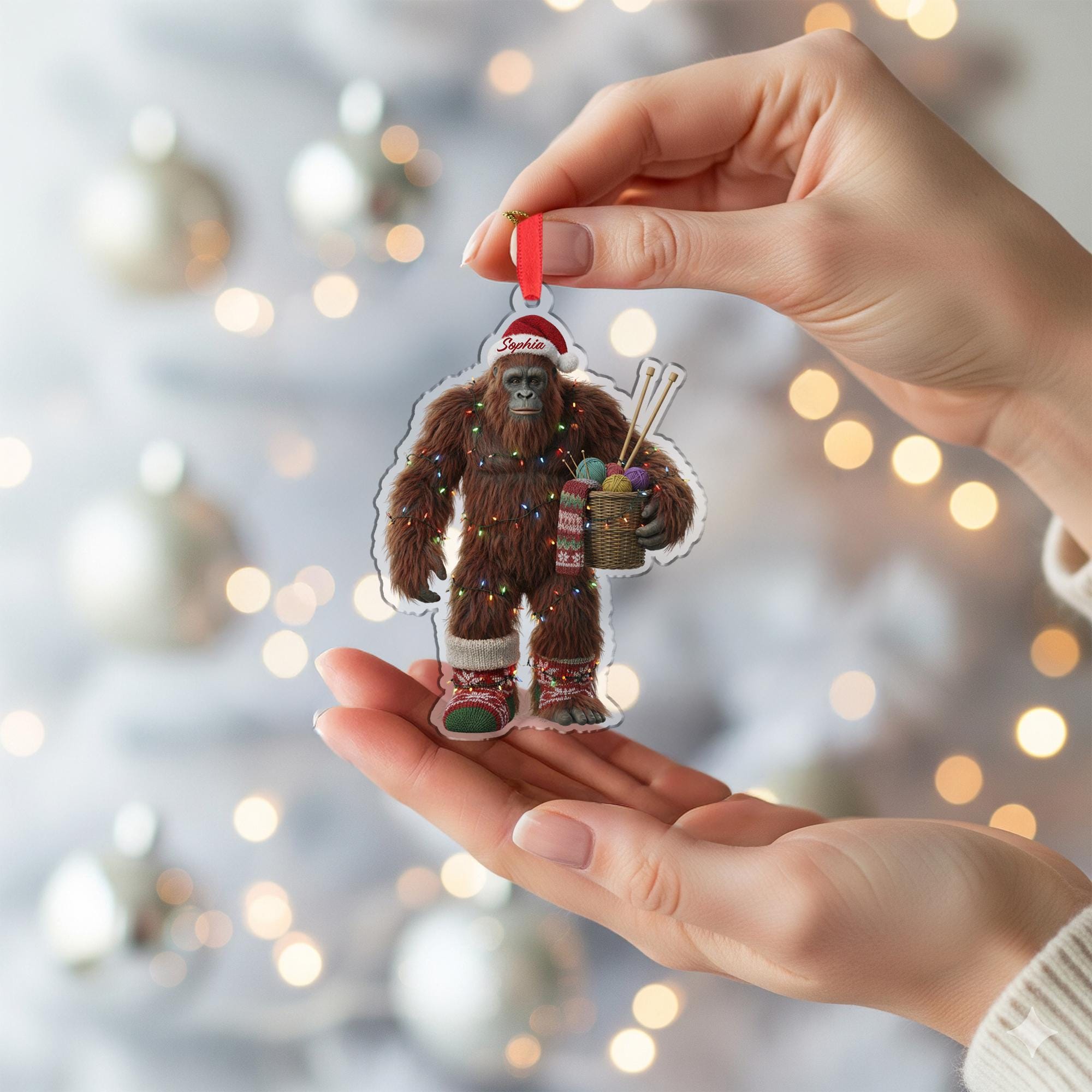Personalized Bigfoot Ornament – Custom Sasquatch Knitting Christmas Tree Decor