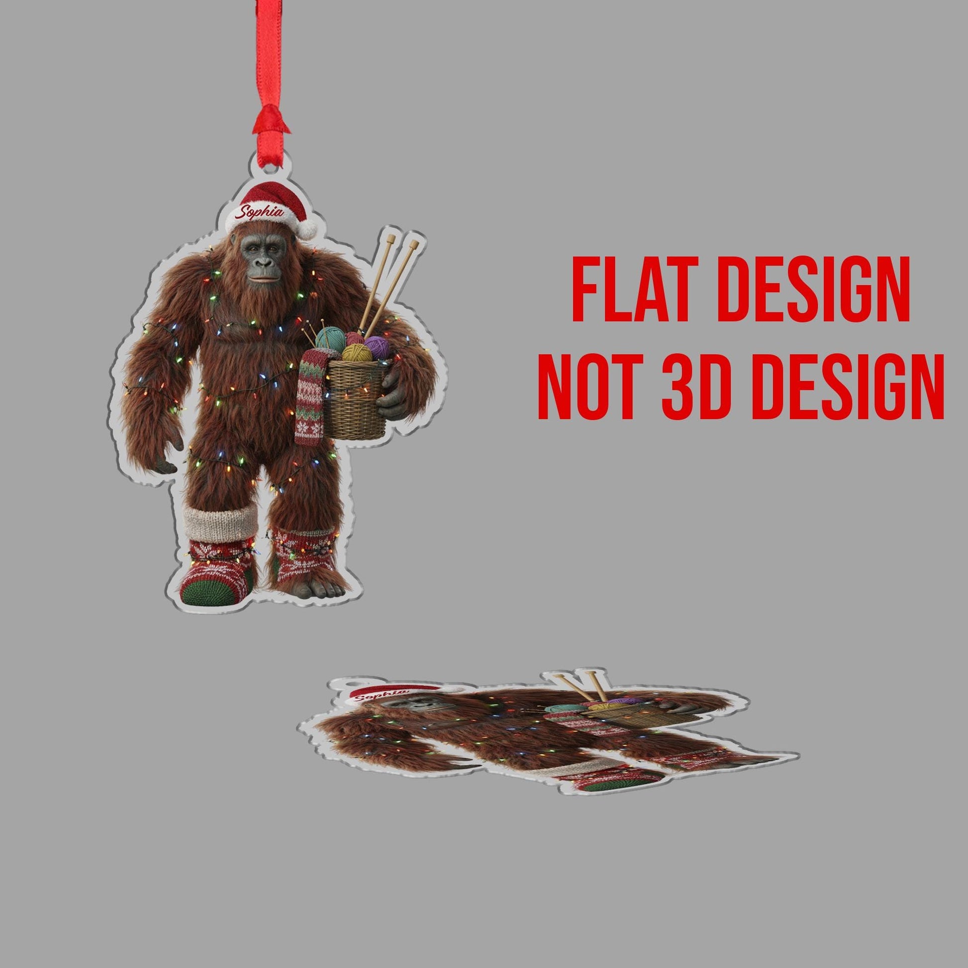 Personalized Bigfoot Ornament – Custom Sasquatch Knitting Christmas Tree Decor