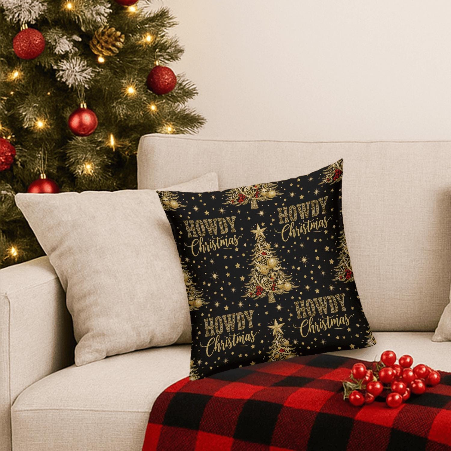 Howdy Christmas Pillow: Western Holiday Home Decor