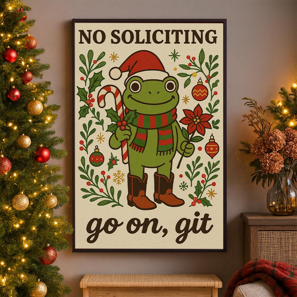 No Soliciting Poster – Frogs Holiday Print – Wall Art