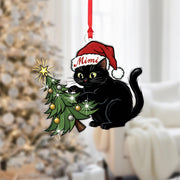 Black Cat In Santa Hat Ornament: Christmas Tree Decor