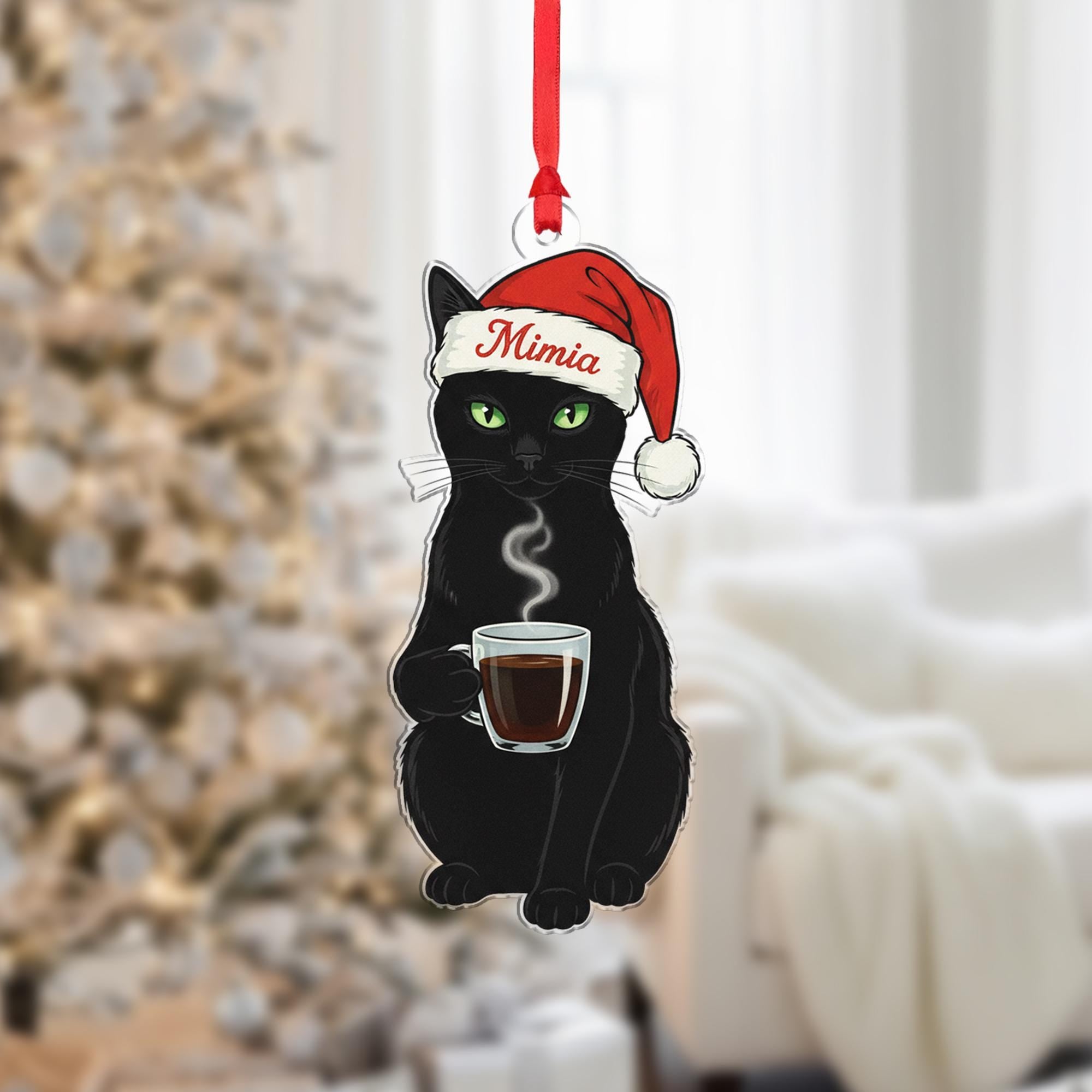 Black Cat In Santa Hat Ornament: Cat Lover Gift