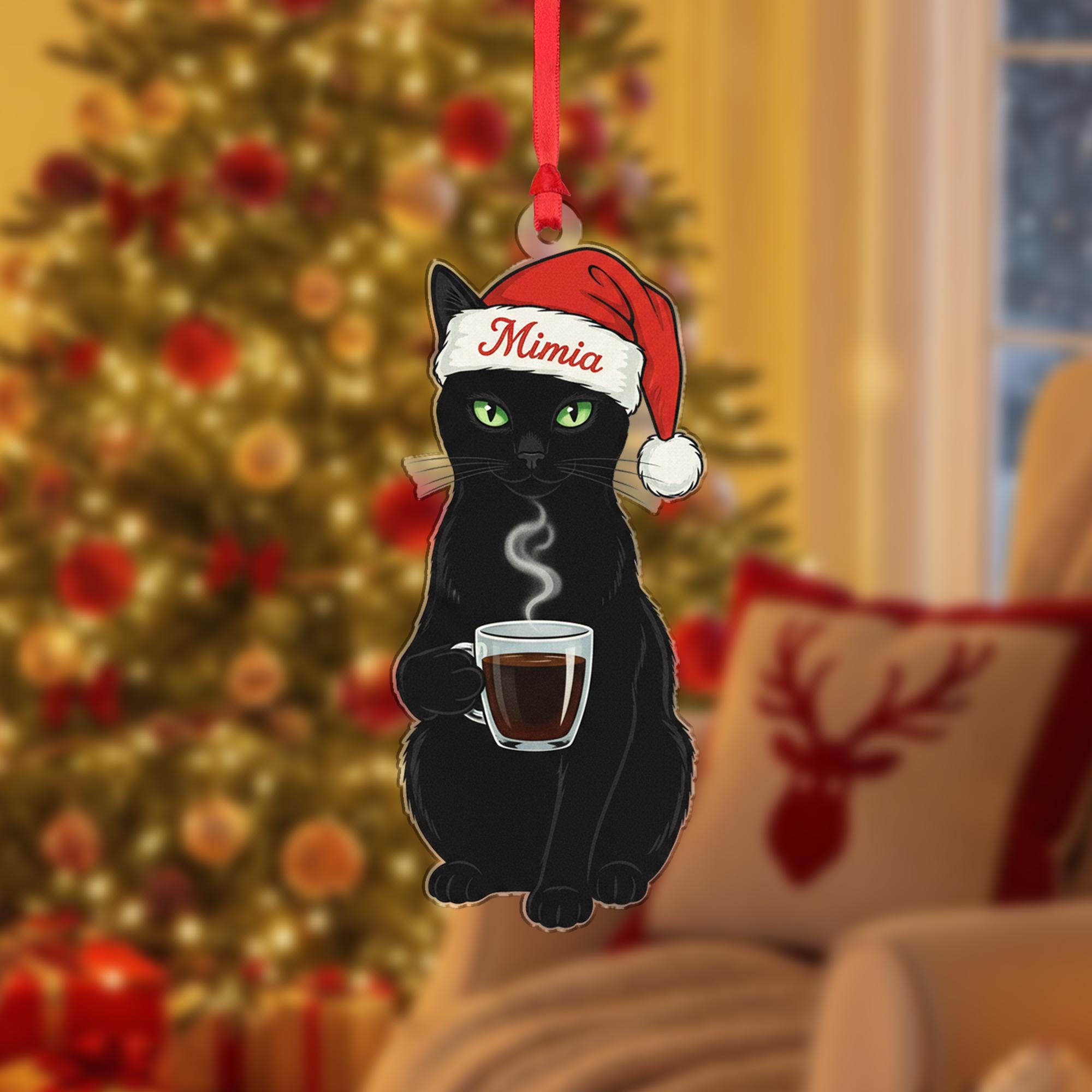 Black Cat In Santa Hat Ornament: Cat Lover Gift
