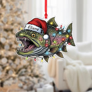 Personalized Trout Fishing Ornament, Custom Name Fisherman Gift, Fish with Santa Hat and Lights, Angler Christmas Decor