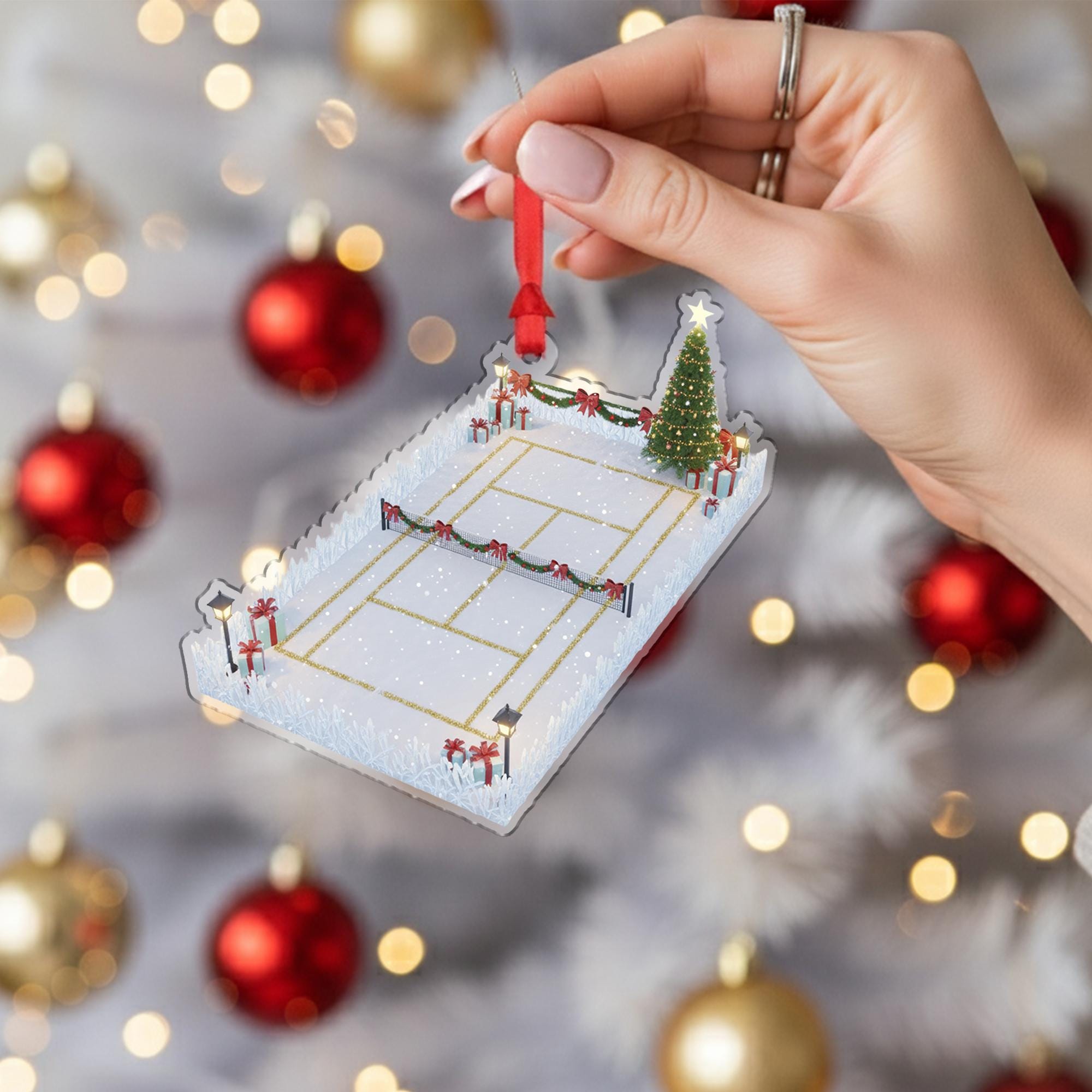Tennis Court Christmas Ornament – Holiday Tree Decor Gift for Tennis Players and Coaches